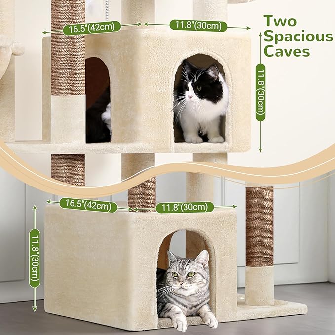 Globlazer Sturdy Cat Tree, 68-inch Large Cat Tower for Indoor Adult Cats 20 lbs Heavy Duty Cat Tree for Big Cats with Extra Large Platform, 5 Scratching Post, S68, Beige