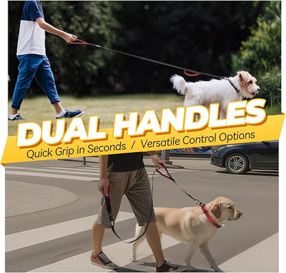 VIVAGLORY Dog Leash Twingrip Double Handle Dog Leash with Traffic Handle Control & 2 Loop for Walking & Training, Reflective Heavy Duty for Puppy Pet Collar, 6ft x 1in, Black
