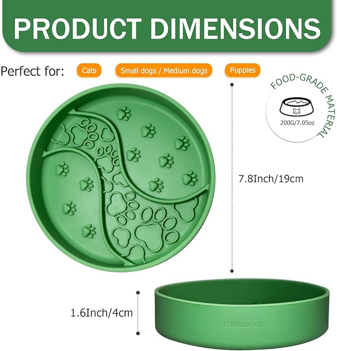 Silicone Slow Feeder Cat Bowl for Small Dogs, Strong Suction Cup Anti-Tip Anti-Choking Chew-Resistant Pet Feeding Bowls