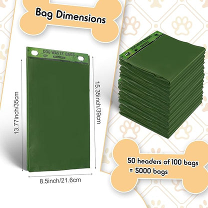 Ireer 5000 Pcs 50 Counts Pet Waste Bags Bulk, Dog Bags with Fit Hang Hole Easy Single Pull for Parks, Hoas Residential Use, Dog Waste Station, Compatible with Poop Station Dispensers (Green)