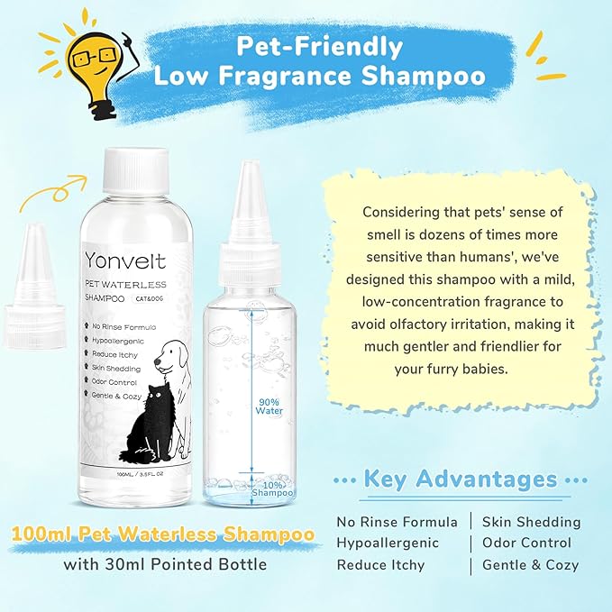 9in1 Pet Mist Spray Brush Kit for Cat & Dog, Hair Health & Grooming Set with 100ml Waterless Shampoo, Nail Clippers, Toothbrush, Comb, Eye Ear Paw Dry Wipes & Gloves, Hair Removal Glove, Gift-Set
