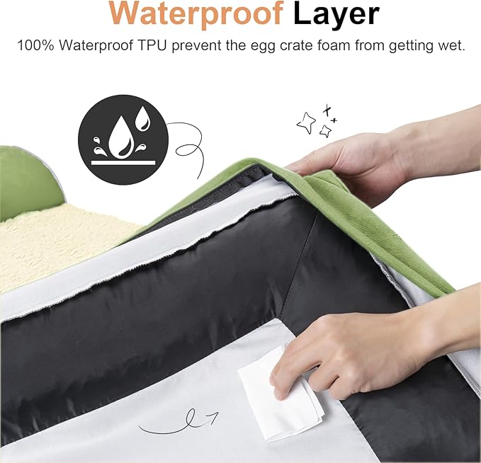 Large Dog Bed Orthopedic Washable: Beds Bolster XXL Bed Big XLarge Dogs Egg Crate Foam Sofa Couch Waterproof Removable Cover - Grass Green