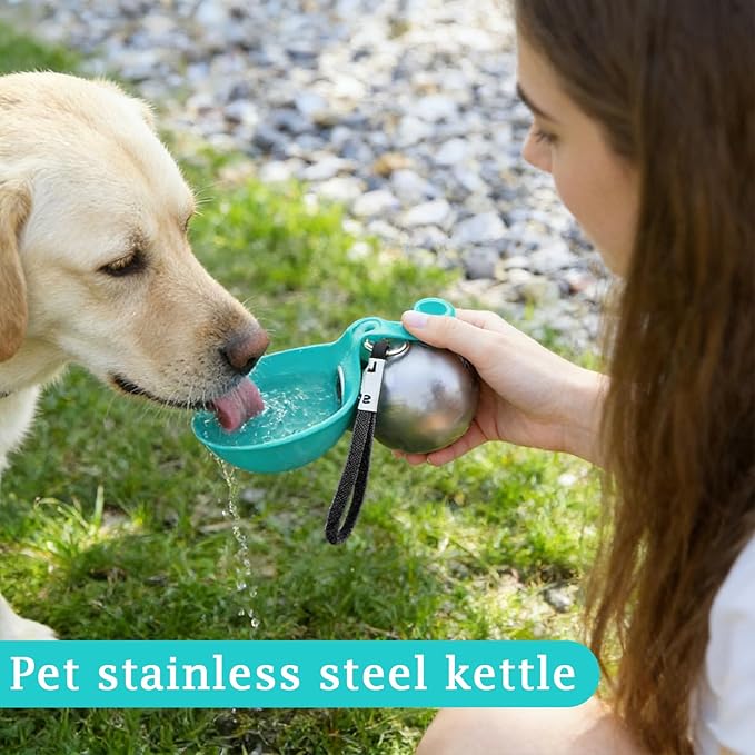 Portable Dog Water Ball, 304 Stainless Steel Foldable Pet Water Bottle – Portable, Leak-Proof & Perfect for Travel, Large-Capacity (285ml) Cup with Foldable Silicone Bowl