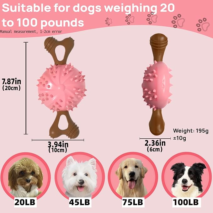 Dog Toys,Hybrid Dog Chew Toy for Aggressive Chewers, 2-in-1 Durable Wood-Plastic Bone & TPR Spike Ball, Natural Wood Scent, Integrated Safe Design for 20-100 lbs Medium Large Breeds