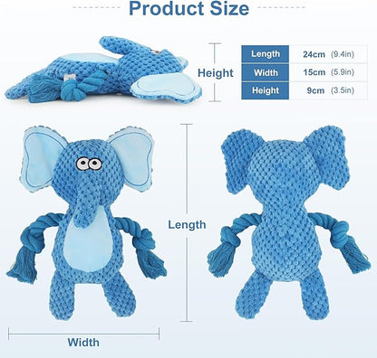 Dog Toys, Dog Squeaker Toys with Crinkle Paper, Stuffed Animal Dog Plush Chewing Toy, Cotton Rope Interactive Toys for Puppy, Small, Middle Dogs (Blue Elephant)