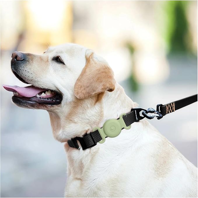 for Air Tag Dog Collar Holder, 2 Pack GPS Tracking Accessories Anti-Lost Silicone Air Tag Holder Case for Pet Cat Dog Collars (Pink+Matcha, Large)