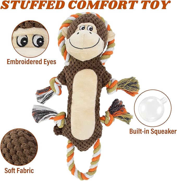 Squeaky Durable Dog Toys,Dog Monkey Toy, Large Breed Dog chew Toys, Interactive Toys, Stuffed Plush Puppy Toy with Crinkle Paper for Small, Middle,Big Dogs, Monkey Dog Toy,Orangutan Shape