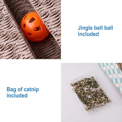 PrimePets Cat Scratcher Cardboard with Catnip, Removable Cat Scratching Pad with Ball, 2-in-1 Corrugated Cat Scratch Lounge Sofa Refill