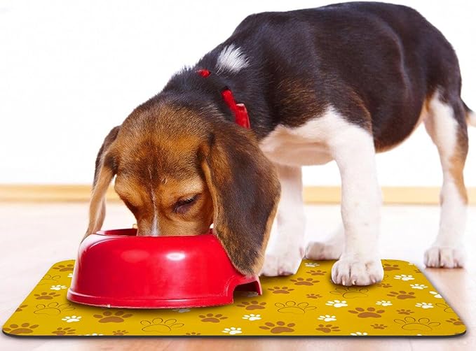 Dog Food Mat, Absorbent Water Bowl Mats Cat Pet Feeding Placemats Yellow 16 * 24 inch