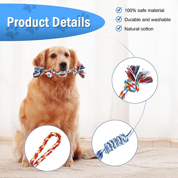 Aerbee 4PCS Rope Toys for Dogs, Puppy Teething Toys for Entertainment, Knots Dog Toy for Smart Newborn Pet, Doggy Interactive Chew Dental Pack of 4