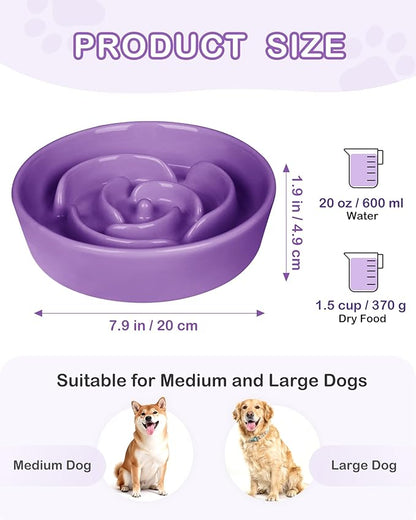 TRUVIC Ceramic Slow Feeder Dog Bowls, 1.5 Cup Puzzle Slow Feeder Bowls for Fast Eaters, Ceramic Dog Food Dish no Black Chin, Puzzle Bowl for Medium Dogs, Purple