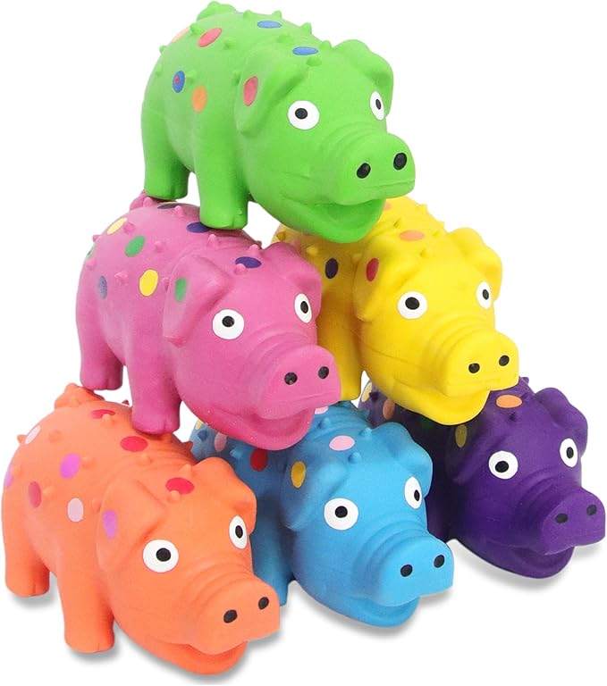 6 Pack Squeaky Pig Dog Toys, Rubber Pig Dog Toys for Puppy, Small, Medium Dogs, 4 Inch Durable Interactive Grunting Latex Squeaky Chew Toys