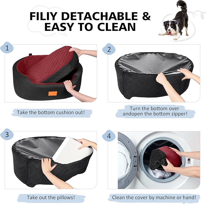 Dog Car Seat for Medium Dogs Up to 50 lbs, Pet Booster Seat for Cars SUVs and Trucks, Washable and Detachable Dog Car Bed with Safety Strap, Thick Cushion, Non-Slip Base (Black/Red)