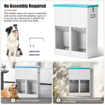 Gravity Automatic Dog Feeder for 2 Dogs - No Assembly Required, 46Lbs Capacity, Galvanized Metal Self Feeding Dog Food Dispenser, Double Pet Feeder for Outdoor and Indoor Use