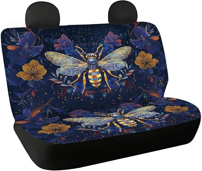 AFPANQZ Bee Car Rear Seat Covers Set Universal Fabric Cloth Car Seat Cover Automatic Backseat Protector Fit SUV Truck Van Dog Back Seats Protection Dust-Proof Washable