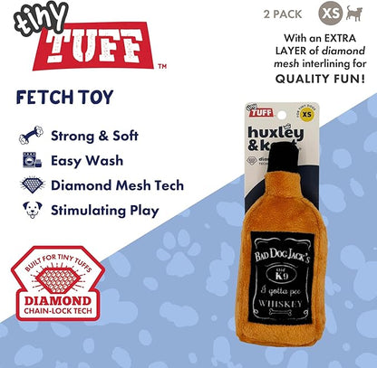 Huxley & Kent Funny Dog Toy w/Squeaker – Power Plush Squeaky Dog Toys for Small Dogs – Durable Small Stuffed Animal for Indoor Play & Fetch - Tiny Tuff Bad Dog Jack's Whiskey
