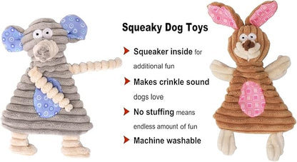 Comtim No Stuffing Dog Toys with Squeaker, Durable Dog Chew Toys, Small Dogs & Puppies, Rabbit & Elephant