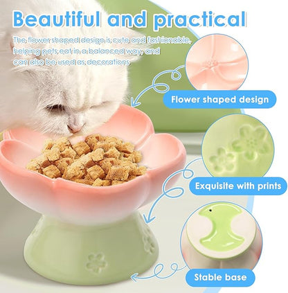Ceramic Raised Slow Feeder Dog Bowl for Dry Wet Food, Smooth Surface Elevated Cat Food Bowl, Flower Shape Pet Food Bowls for Small Cat Dog, 150ml/5oz (Style 2)