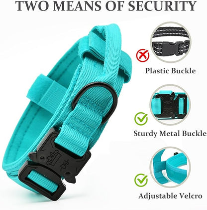 Tactical Dog Collar, Adjustable Military Training Nylon Dog Collar with Control Handle and Heavy Quick-Release Metal Buckle for Small Medium Large Dogs, Blue S