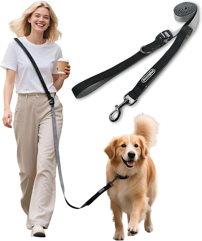 Hands Free Dog Leash, Multifunctional Crossbody Running for Dogs, Ultra-Light Dog Training Leash with Secure Clip, Short & Long Leashes, Adjustable Service Dog Leashes (Black Gray)