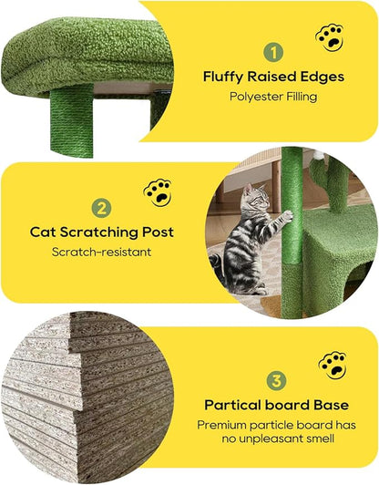 SYANDLVY 27" Cactus Cat Tree for Indoor Cats, Green Activity Tower with Scratching Posts, Modern Kitten Condo with Plush Perch & Hanging Ball for Play