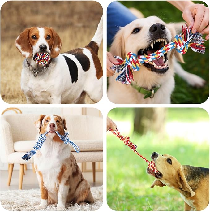 Aerbee 4PCS Rope Toys for Dogs, Puppy Teething Toys for Entertainment, Knots Dog Toy for Smart Newborn Pet, Doggy Interactive Chew Dental Pack of 4