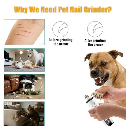 2026 New Ultra Quiet Pets Nail Grinder with 2 Lights,Adjustable 3 Speeds Dog Nail Trimmers,2000mAh Rechargeable,Painless Paws Grooming Pro for Small Medium Large Dogs & Cats (2 Replacement Heads)