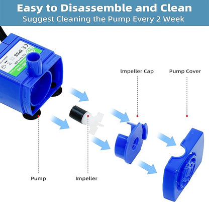 Cat Water Fountain Pump, Pet Water Fountain Pump Replacement Compatible Motor, DR-DC 160 Submersible Water Pump with LED Light for Round, Cubic, Flower Cap Cat Fountain
