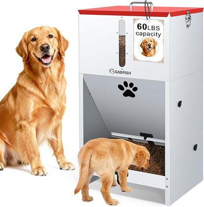 GADFISH 60 lbs Large Automatic Dog Feeder, Outdoor Heavy Duty Pet Feeder for Large Breed Dogs, with Viewing Window and Lockable Door