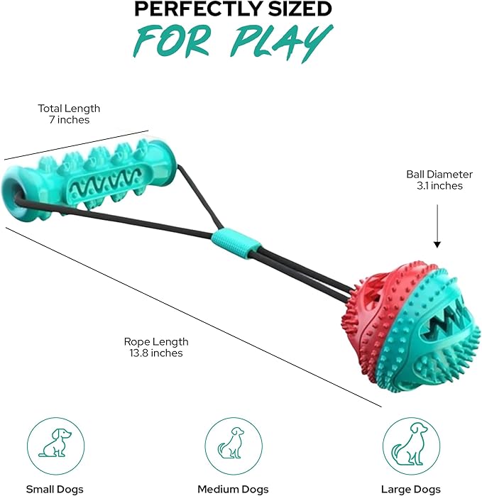 Dog Ball with Rope – Durable TPR Chew Toy for Tug, Fetch & Dental Cleaning – Treat Dispensing Interactive Toy for Small, Medium & Large Dogs – Indoor Outdoor Play Training by Tail Town