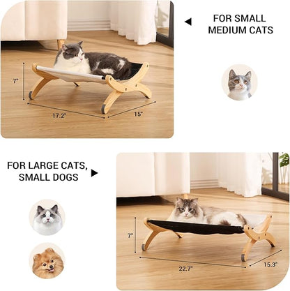 Cat Bed for Indoor Cats, Solid Wood Raised Pet Hammock with Washable Canvas Cover, Adjustable Cat Sleeping Perch Holding 40 lb