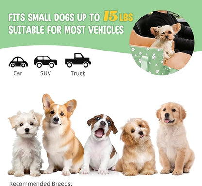 Cullaby Dog Center Console Car Seat for Small Dogs Under 15lbs,Detachable Washable Booster Pet Car Seat Travel Bed with Storage Pockets and Seat Belt(Green)