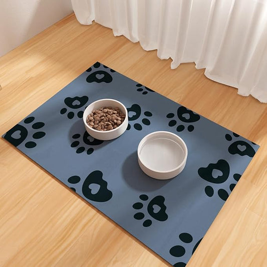BLESWIN Dog Feeding Mat 12"x20", Absorbent Mat for Dog Water Bowl, Rubber Pet Food Mat, Pet Food Mats for Floor Waterproof, Pet Placemats for Food and Water, Cat Feeding Mat, Blue