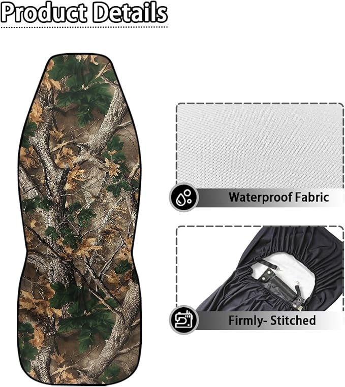 Camo Hunting Forest Car Seat Covers for Truck Sedan SUV Waterproof Elastic Polyester Automotive Front Seat Covers 2 Pcs Set for SUV, Van, Sedan, Truck