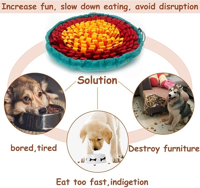 Dog Snuffle-Mat Slow-Feeder-Bowl - Simulating Grassland for Boredom, Encourages Natural Foraging Skills for Pet, Treat Indoor Outdoor Stress Relief（Tricolor）