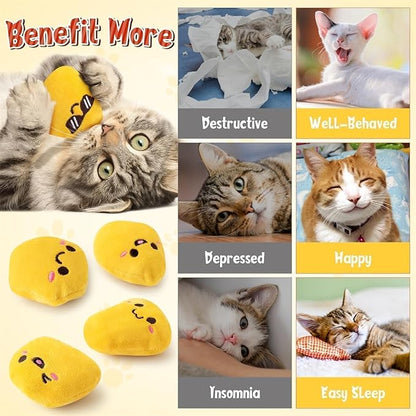 L1rabe Nuggets Catnip Stuffed Toys - 5Pcs Black Cat Appreciation Day Funny Yellow Fried Chicken Nuggets Indoor Cat Toys, Kitten Chew Bite Kick Interactive Supplies for Pet Lovers Kitten Birthday Gift