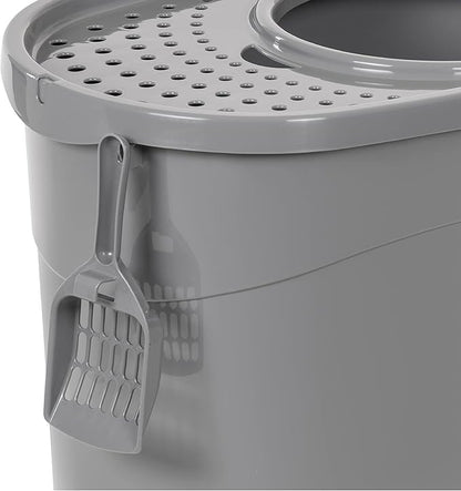 Amazon Basics Large Cat Litter Box with High Sides, Top Entry, Odor Control, Includes Scoop, 20.5 x 14.75 x 14.38 inches, Grey