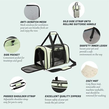 Cat Carrier Dog Carrier Pet Carriers for Medium Small Cats Dogs Puppies up to 15 Lbs,TSA Airline Approved Small Dog Cat Carriers Soft Sided,Collapsible Travel Puppy Carrier (Green, Large)