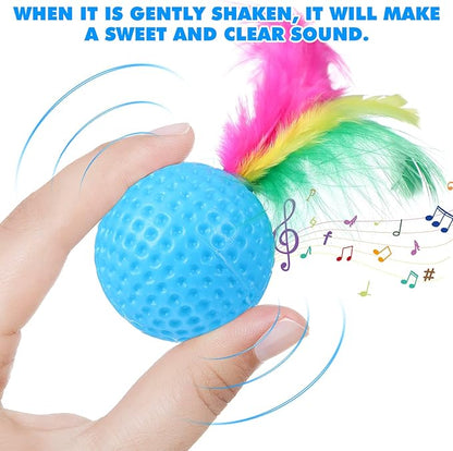 Balacoo 24 Pack Cat Golf Ball Toys with Feather: Interactive Cat Bouncy Balls - Squeaky Kitten Chase Pounce Toys for Exercise Entertainment (Random Color)