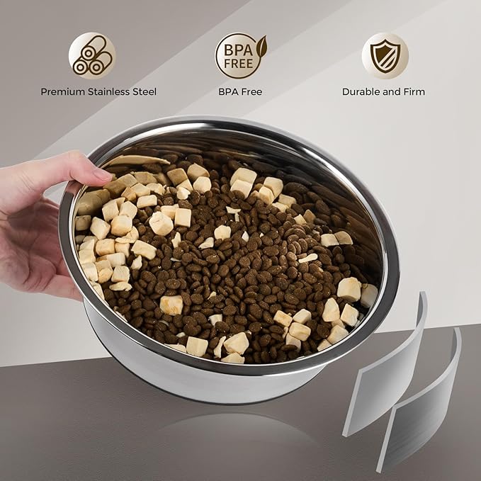Dog Bowls Durable Heavy Duty Stainless Steel Dog Bowls Non-Slip Basic Bowl for Dogs with Rubber Base (2 Pack, 7 Cups)