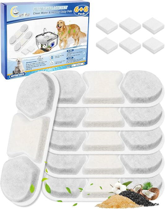6 PCS Dog Water Filters Replacement Fit for WF120 410oz/3.2Gal/12L & Fit for Zuqqony DYSJ01 Pet Water Fountain, Filter & Sponges for Multi-Pet Homes