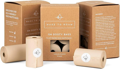 MADE TO ROAM On Dooty Bags - Plant Based Dog Poop Bag Rolls, Extra Thick, Leak Proof, Unscented Dog Waste Bags (Set of 3 Boxes, 270 Bags Total) - Carolina Blooms