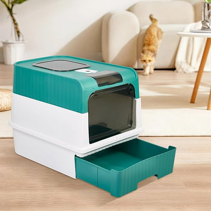 Cat Litter Box with Litter Mat, 18"x14"x13" Large Litter Box for Big Cats, Enclosed Removable Litter Boxs, Front Entry Top Exit Kitty Box, Odor Control, Easy to Clean (Green)