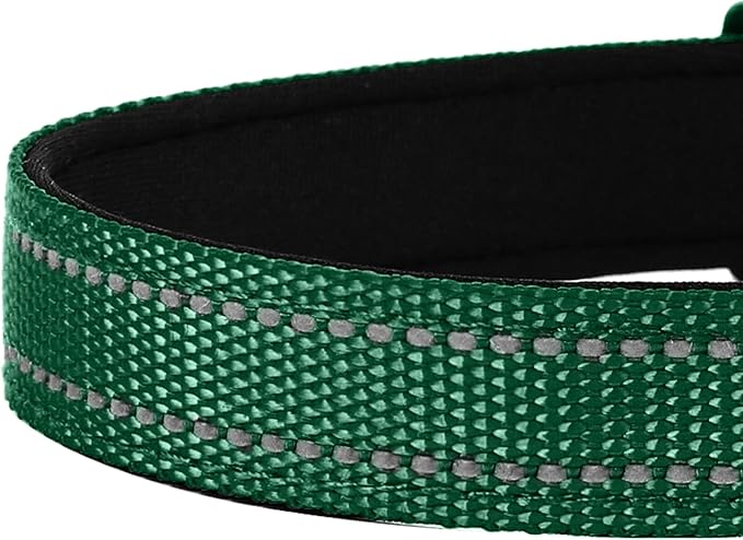 Reflective Dog Collar, Adjustable Soft Neoprene Padded Nylon Pet Collars with Buckle for Medium Dogs, Dark Green,M