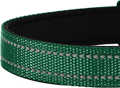 Reflective Dog Collar, Adjustable Soft Neoprene Padded Nylon Pet Collars with Buckle for Medium Dogs, Dark Green,M