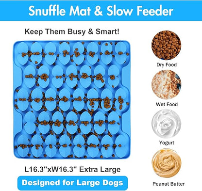 Silicone Snuffle Mat for Large Dogs, Dog Extra Large Lick Mat Slow Feeder with Suction Cups, Interactive Dog Puzzle Feeder Sniff Mat Foraging Mat for Smell Training Slow Eating, XXL Blue