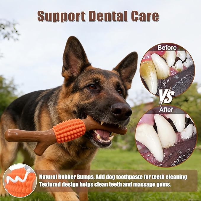 SCHITEC Dog Chew Toy for Aggressive Chewers, Tough Big Nylon & Rubber Teething Stick with Real Maple Wood Flavor for Large Medium Breed
