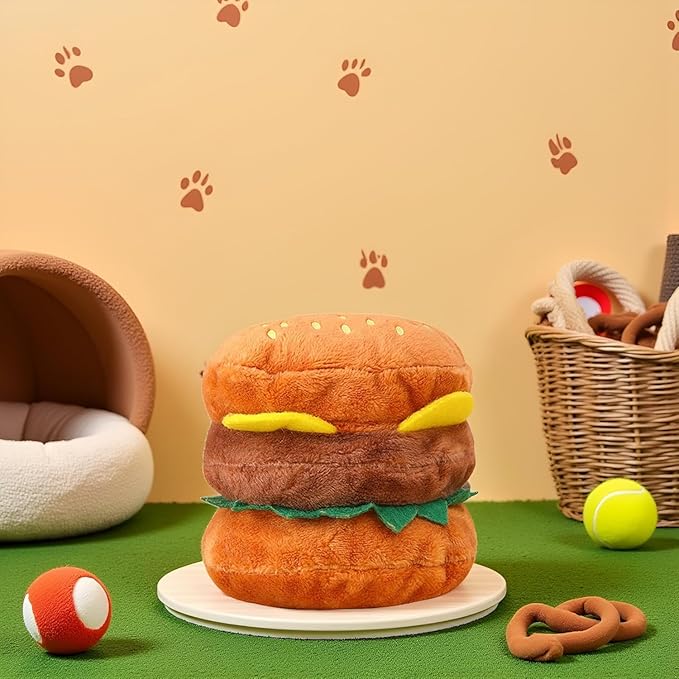 Plush Dog Toy, Squeaky Hamburger Shape, Soft Chewing Toy for Dogs and Cats, Bite Resistant Pet Supplies