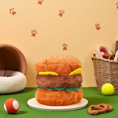 Plush Dog Toy, Squeaky Hamburger Shape, Soft Chewing Toy for Dogs and Cats, Bite Resistant Pet Supplies