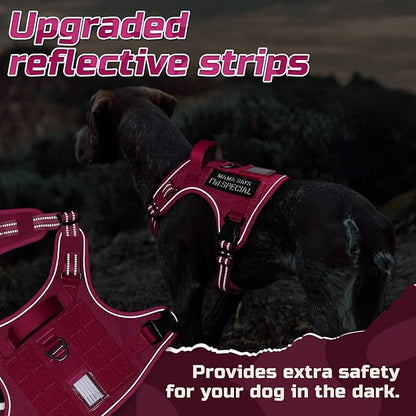 rabbitgoo Tactical Dog Harness for Large Dogs, No Pull Military Service Vest with Handle & Molle, Easy Control for Training Walking, Adjustable Reflective Straps, Rose Red, L